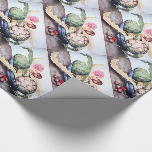 SEIZOENVRUCHTEN / KUNSTKIKKEN , ROOS EN STRAATJES CADEAUPAPIER (Hoek)