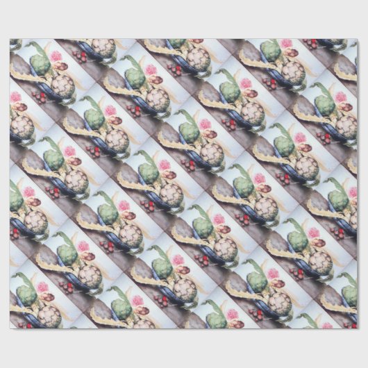 SEIZOENVRUCHTEN / KUNSTKIKKEN , ROOS EN STRAATJES CADEAUPAPIER (Vlak)