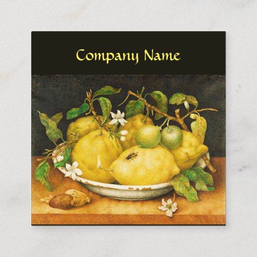 SEIZOENVRUCHTEN, LEMONS EN WITTE STROMEN Geel Vierkante Visitekaartje (Achterkant)