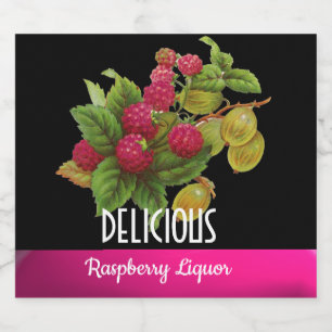 SEIZOENVRUCHTEN, RASPBERRIES Raspberry Liqueur Likeurfles Etiket