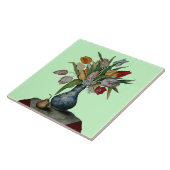 SEIZOENVRUCHTEN, TULIPS IN VASE EN PEAR Zacht Gree Tegeltje (Zijkant)