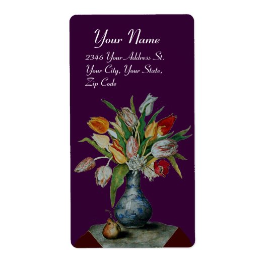 SEIZOENVRUCHTEN -TULIPS,paars Etiket (Voorkant)