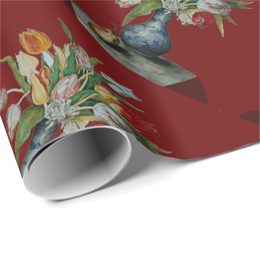 SEIZOENVRUCHTEN / TULIPS , rood Cadeaupapier (Rol Hoek)