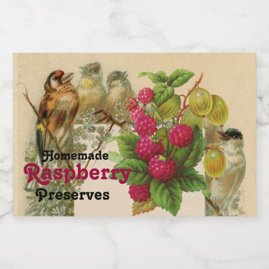 SEIZOENVRUCHTEN / VOGELS EN RASPBERRIEËN BEHOUDEN VOEDSELCONTAINER ETIKET (Enkel label)