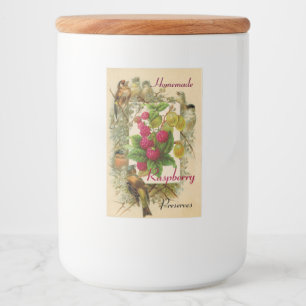 SEIZOENVRUCHTEN / VOGELS EN RASPBERRIEËN BEHOUDEN VOEDSELCONTAINER ETIKET