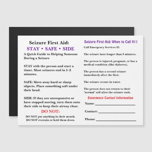 Seizure First Aid   (Voorkant / Achterkant)