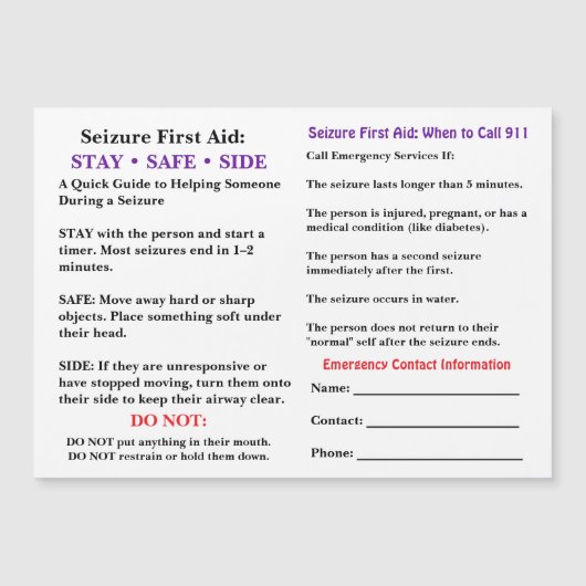 Seizure First Aid   (Voorkant)