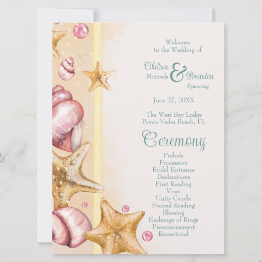 Sekells en Aqua Colored Accents Wedding Program Kaart (Voorkant)