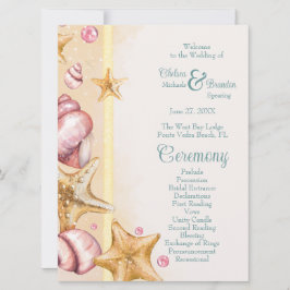 Sekells en Aqua Colored Accents Wedding Program Kaart