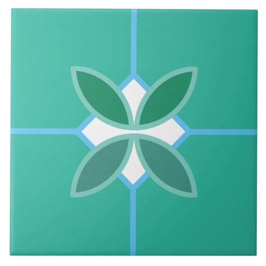 Sekerbladen, blauwe en witte diamant op cyaan tegeltje (Voorkant)