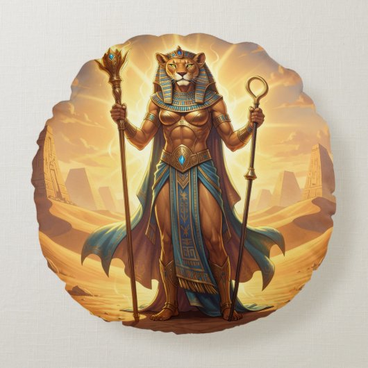 Sekhmet – Lion-Headed War Goddess´3 Rond Kussen (Voorkant)