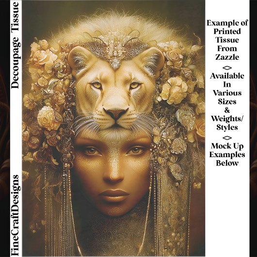 Sekhmet Lioness Goddess Portrait EW1Z Decoupage Tissuepapier