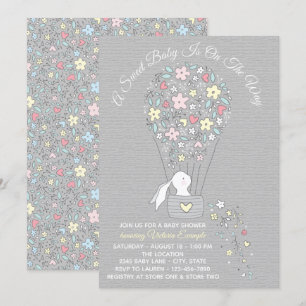 Seks Neutrale Bunny Baby Shower Invitaties Kaart