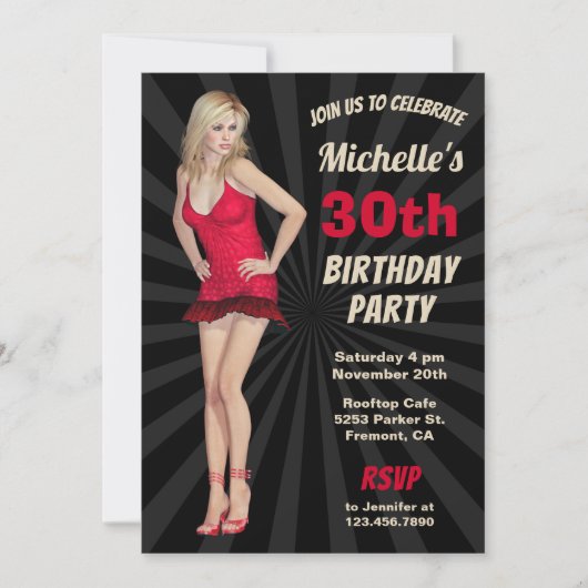 Seksieke Hete Blonde Vrouw Verjaardagsfeest Uitnod Kaart (Voorkant)