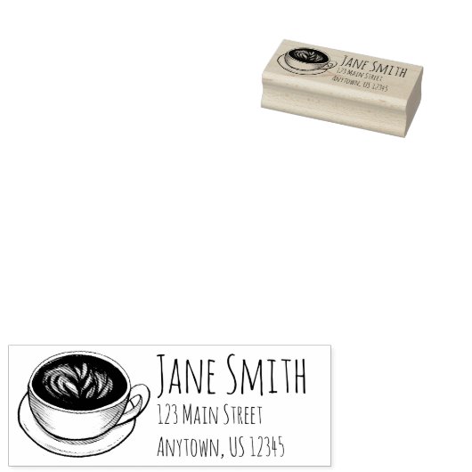 Sekskoffiebeker Latte Persoonlijk adres Rubberstempel (Gestempeld)