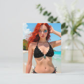 Seksy Zwarte Bikini Scifi Dames Postkaart (Staand voorkant)