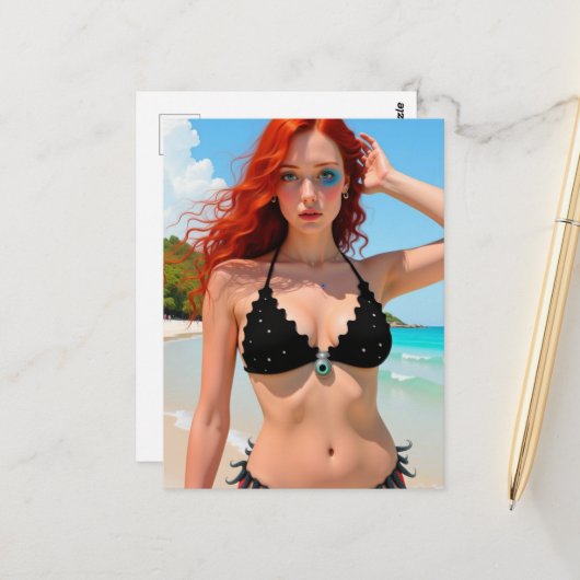 Seksy Zwarte Bikini Scifi Dames Postkaart (Voorkant / Achterkant in situ)
