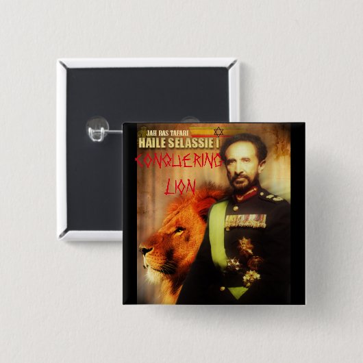 SELASSIE KIJKEN VIERKANTE BUTTON 5,1 CM (Voorkant /achterkant)