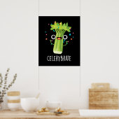 Selderij Funny Veggie Celery Pun Dark BG Poster (Keuken)