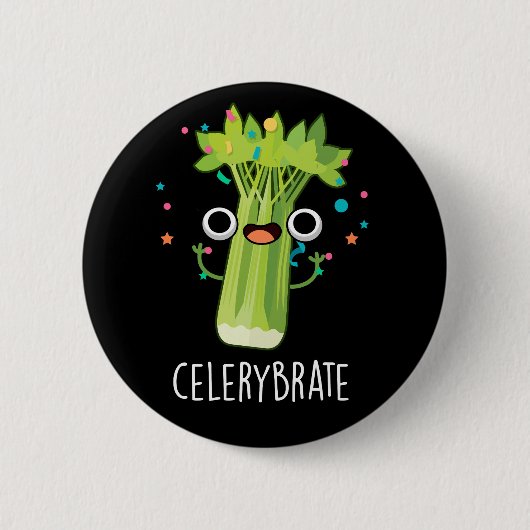 Selderij Funny Veggie Celery Pun Dark BG Ronde Button 5,7 Cm (Voorkant)