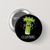 Selderij Funny Veggie Celery Pun Dark BG Ronde Button 5,7 Cm (Voorkant /achterkant)