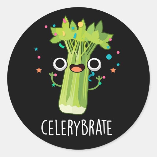 Selderij Funny Veggie Celery Pun Dark BG Ronde Sticker (Voorkant)