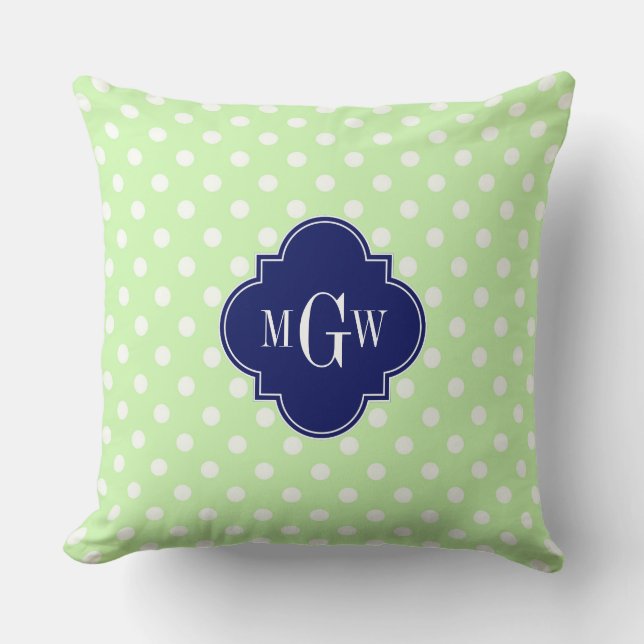 Selderij Stippen Marineblauw Quatrefoil 3 Monogram Kussen (Voorkant)