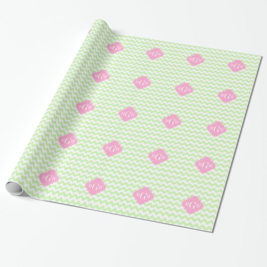 Selderij Whark Chevron Pink Quatrefoil 3 Monogram Cadeaupapier (Uitgerold)