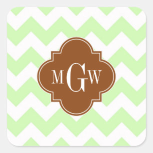 Selderij Wht Chevron Brown Quatrefoil 3 Monogram Vierkante Sticker