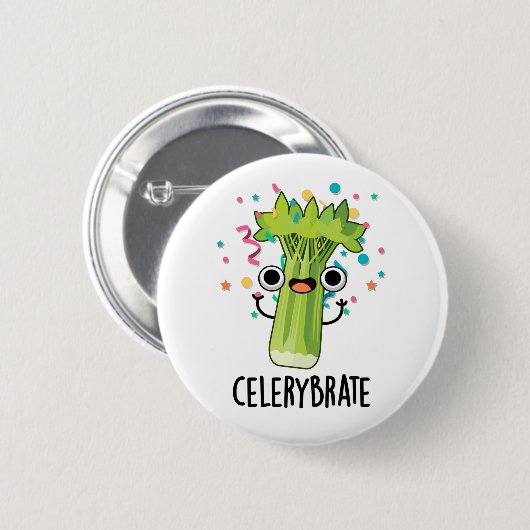 Selderijbont Funny Veggie Celery Pun Ronde Button 5,7 Cm (Voorkant /achterkant)