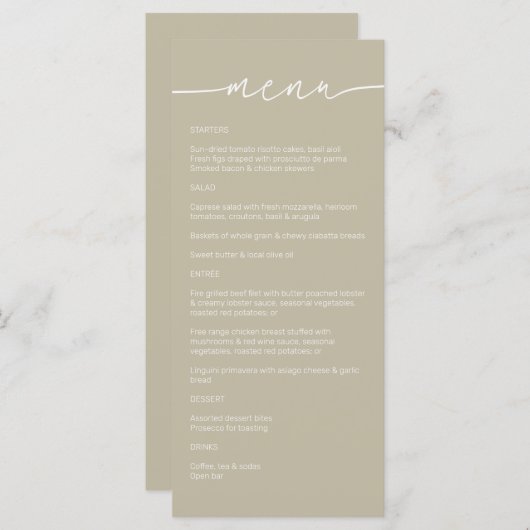 Selderijpoeder · Modern minimalistisch script brui Menu (Voorkant / Achterkant)