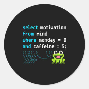 Selecteer Motivation Frog – Funny Pixel SQL Code Ronde Sticker