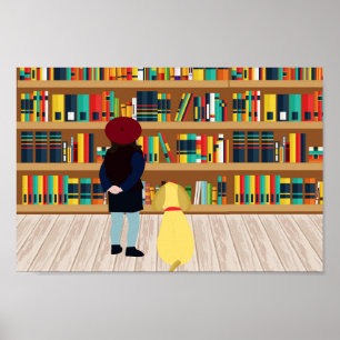 Selecteert een boek om mee te nemen naar de kennel poster