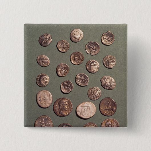 Selectie Celtische en Romeinse munten gevonden Vierkante Button 5,1 Cm (Voorkant)