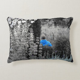 Selectief blauw tuin bezoeker accent kussen