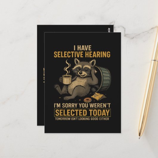 Selectief Gehoor Grappige Wasbeer Koffie Briefkaart (Voorkant / Achterkant in situ)
