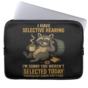 Selectief Gehoor Grappige Wasbeer Koffie Laptop Sleeve