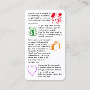 Selectief Mutisme Birthday Boy Visitekaartje