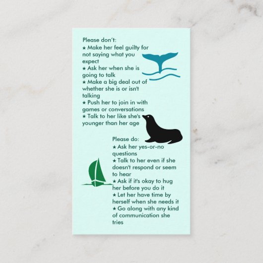 Selectief Mutisme haal het Visitekaartje van een j (Achterkant)