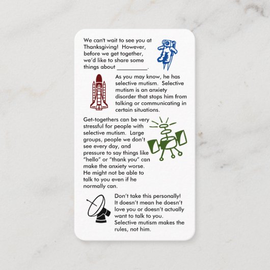 Selectief Mutisme haal het Visitekaartje van een j (Voorkant)