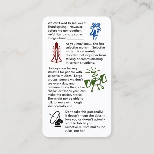 Selectief mutisme haal het Visitekaartje van een m (Voorkant)