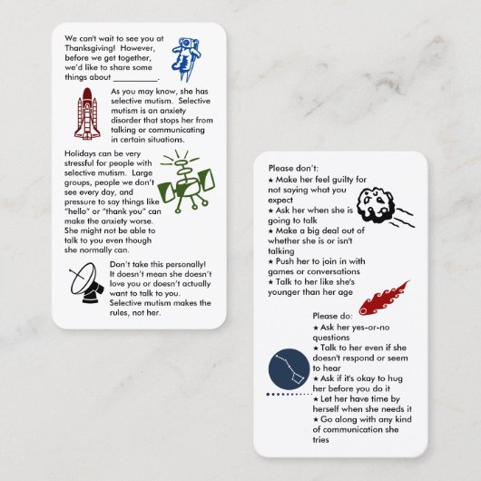 Selectief mutisme haal het Visitekaartje van een m (Voorkant / Achterkant)