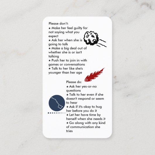 Selectief mutisme haal het Visitekaartje van een m (Achterkant)