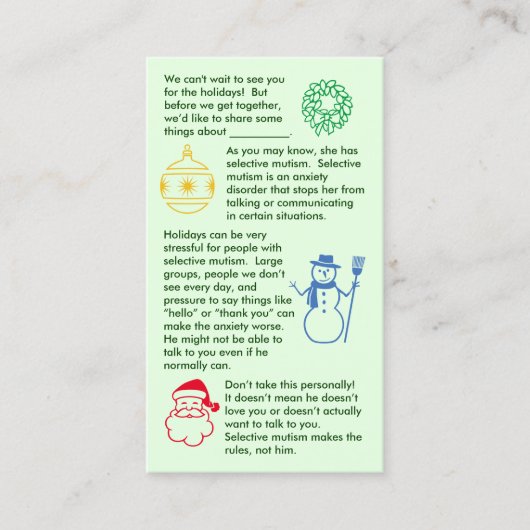 Selectief Mutisme Kerst Jongen Visitekaartje (Voorkant)
