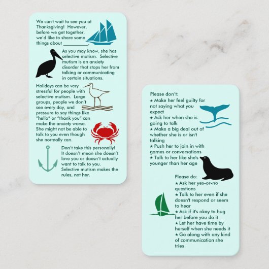 Selectief mutisme krijg samen meisje visitekaartje (Voorkant / Achterkant)