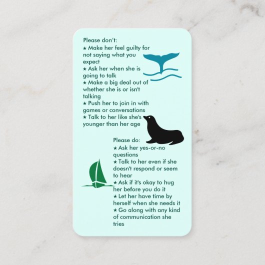 Selectief mutisme krijg samen meisje visitekaartje (Achterkant)