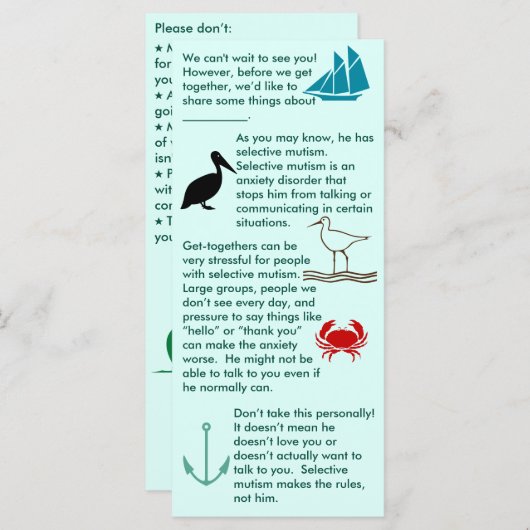 Selectief mutisme krijgt een chipkaart (Voorkant / Achterkant)