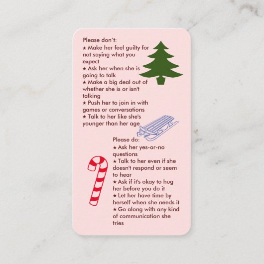 Selectief Visitekaartje voor kerstmis-mutisme (Achterkant)