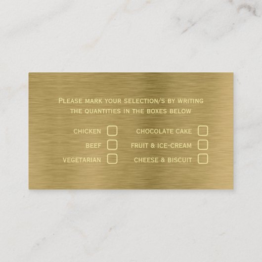 Selectiekaart Faux Gold Metal Texture Menu Visitekaartje (Achterkant)