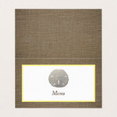 Selectiekaart voor Sand Dollar & Burlap Menu Visitekaartje (Buitenkant ongevouwen)
